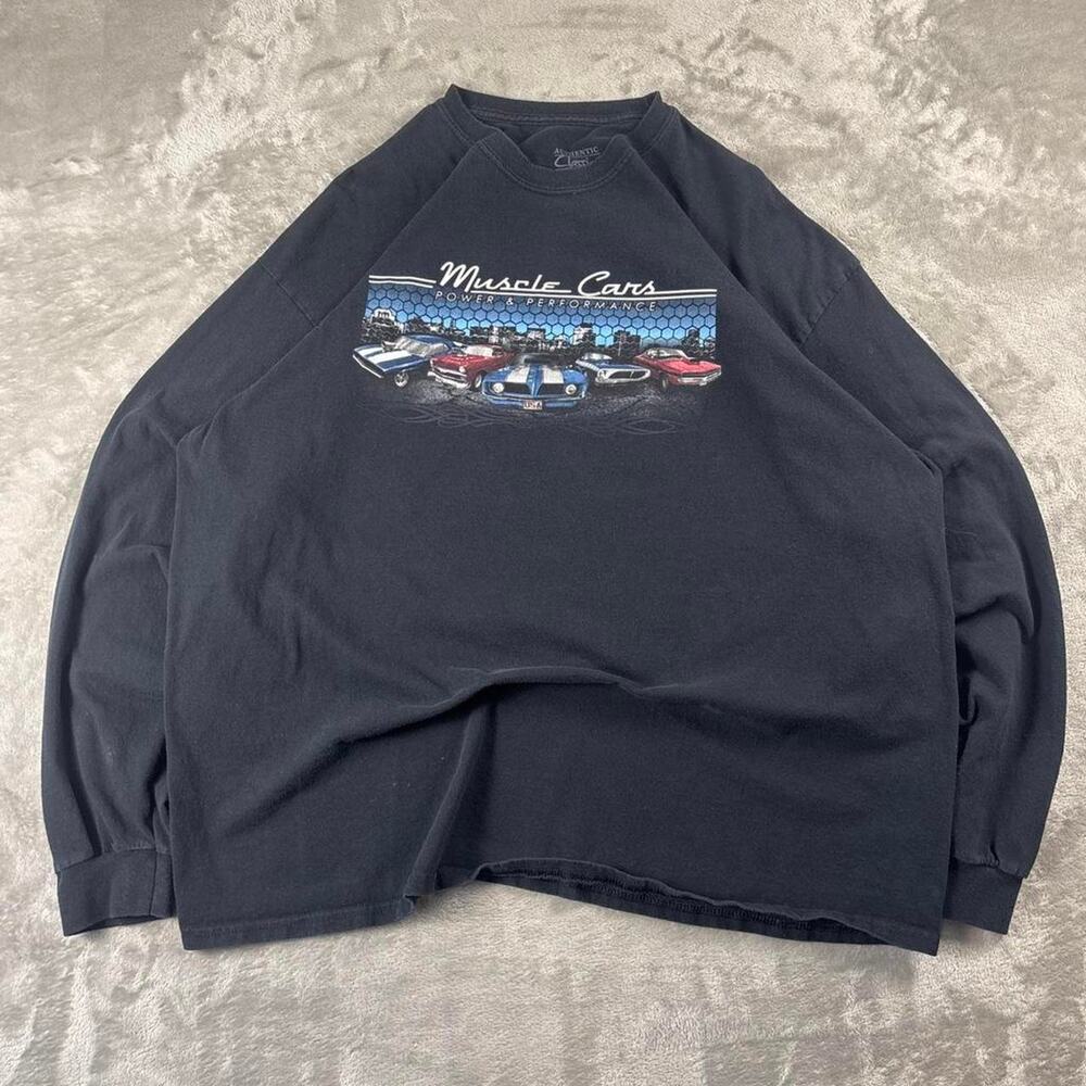 Muscle Cars Power&Performance Black Distressed Long-sleeve T-shirt Men's Sz XXL